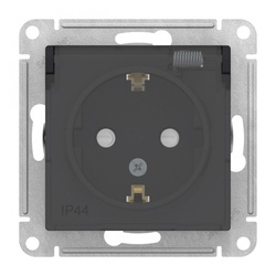 Розетка о/у Atlasdesign Aqua ATN441046, 1 гнездо, с/з, з/ш и крышкой, IP44, карбон