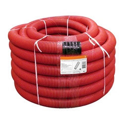 Труба ПНД двухстенная SN26 с зондом, d=50 мм, красная с муфтой (бухта 50 п.м.)